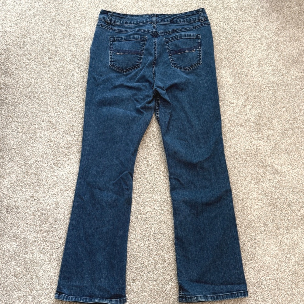 Laura Ashley Bootcut Jeans Womens 14 Blue Dark Wash Embellished Pocket Stretch